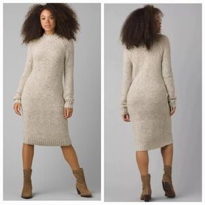 Prana Nemma Sweater Dress Oatmeal Cotton Blend XL